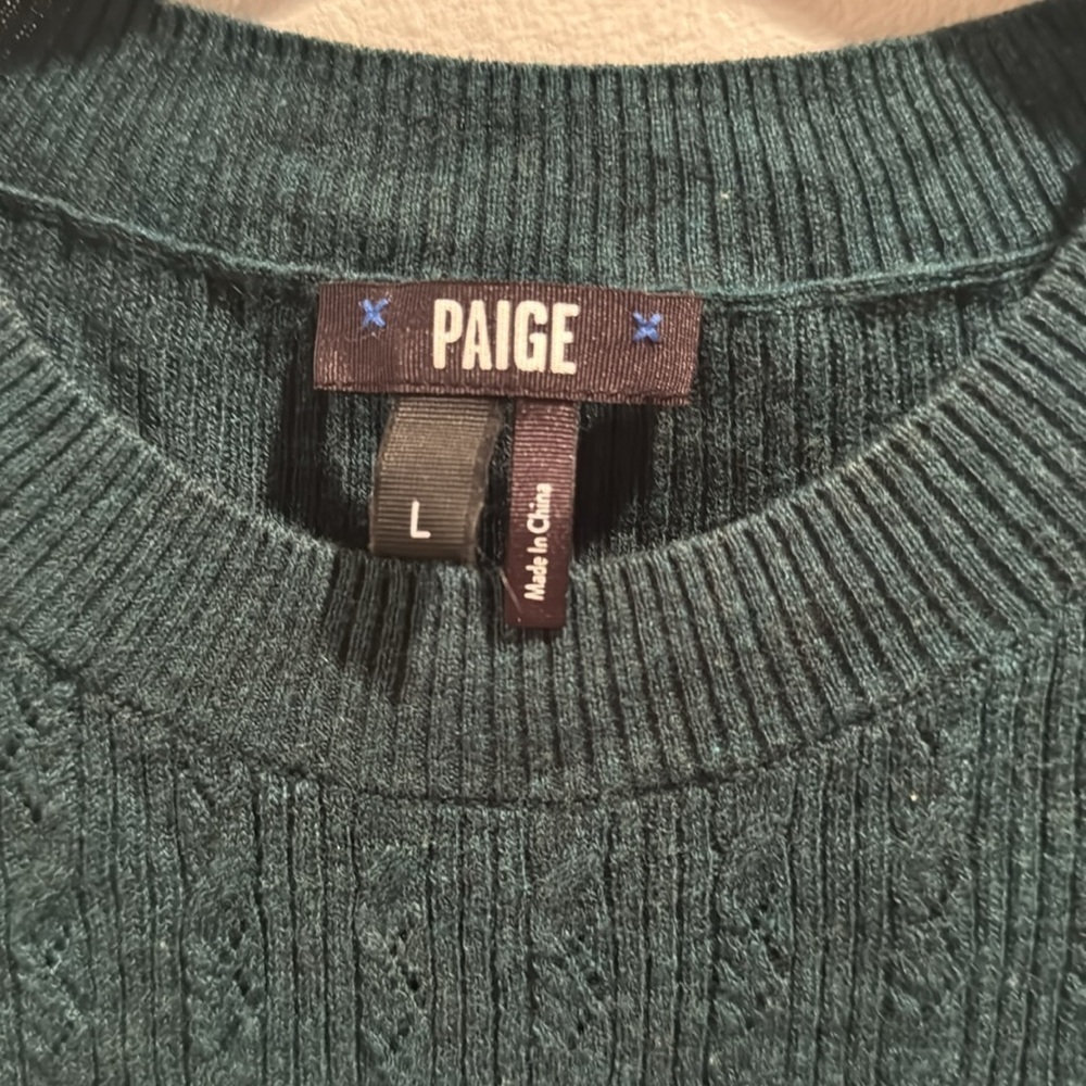 Paige Forest Green Gardenia Sleeveless Ruffle Trim Sweater Large - Picture 3 of 6